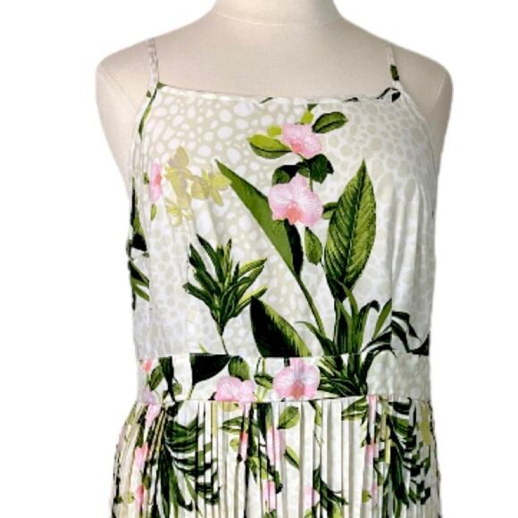 Mlle Gabrielle Maxi Dress Pleated Green Pink Tropical Print New Women’s Size 2X - Picture 5 of 16